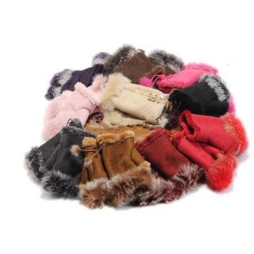 Genuien Sheepskin Fur Winter Fingerless Gloves